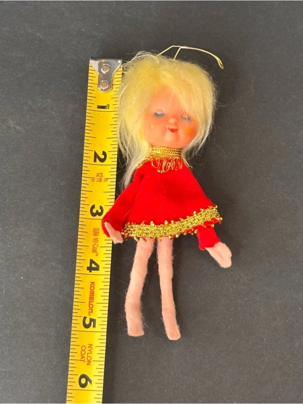 MCM Vtg Small Christmas Felt Dreaming Girl Tree Ornament 5” Made In Japan